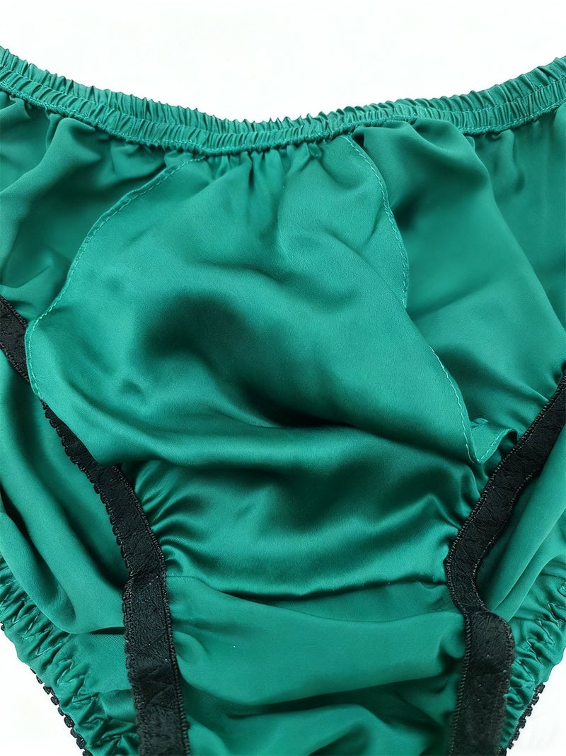 Men natural mulberry silk plain crepe satin briefs-black,silk underwear with double layered crotch - Image 3